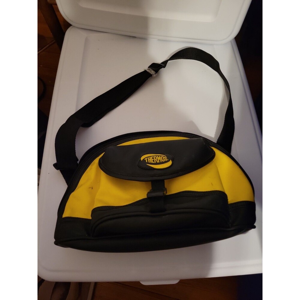Thermos Polyurethane Yellow And Black Lunch Bag Adjustable Strap